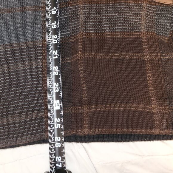 EUC Lauren Ralph Lauren Cowl Neck Wrap Sweater Vest Brown Blue Plaid 1X Buckle - Picture 7 of 7